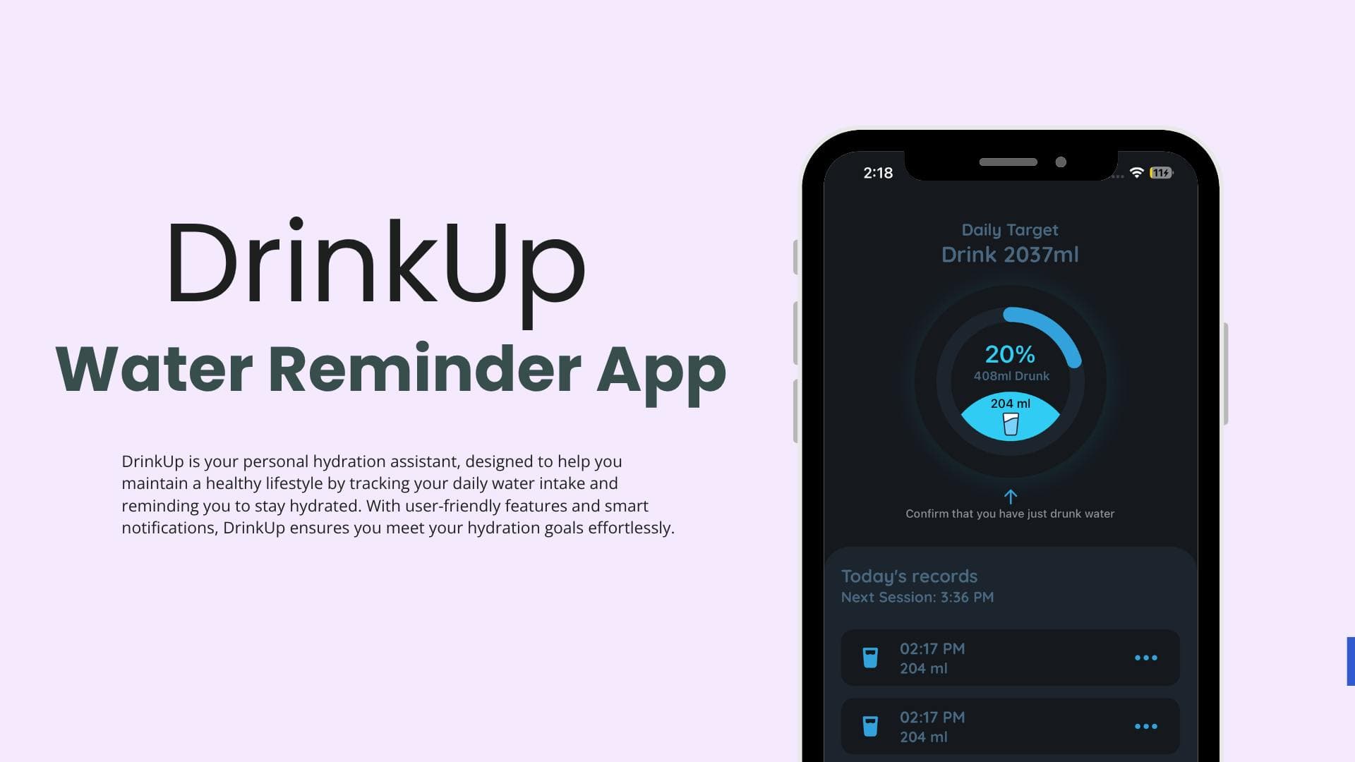 DrinkUp - Water Reminder App screen 2